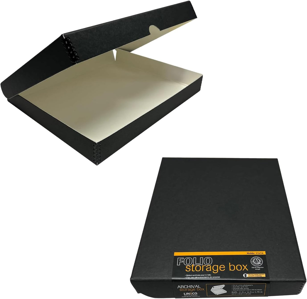 Lineco 11x14 Black Clamshell Archival Folio Storage Box. Acid-Free with Metal Edge, Preserve Photos or Documents, Crafts, DIY. (Pack of 2)
