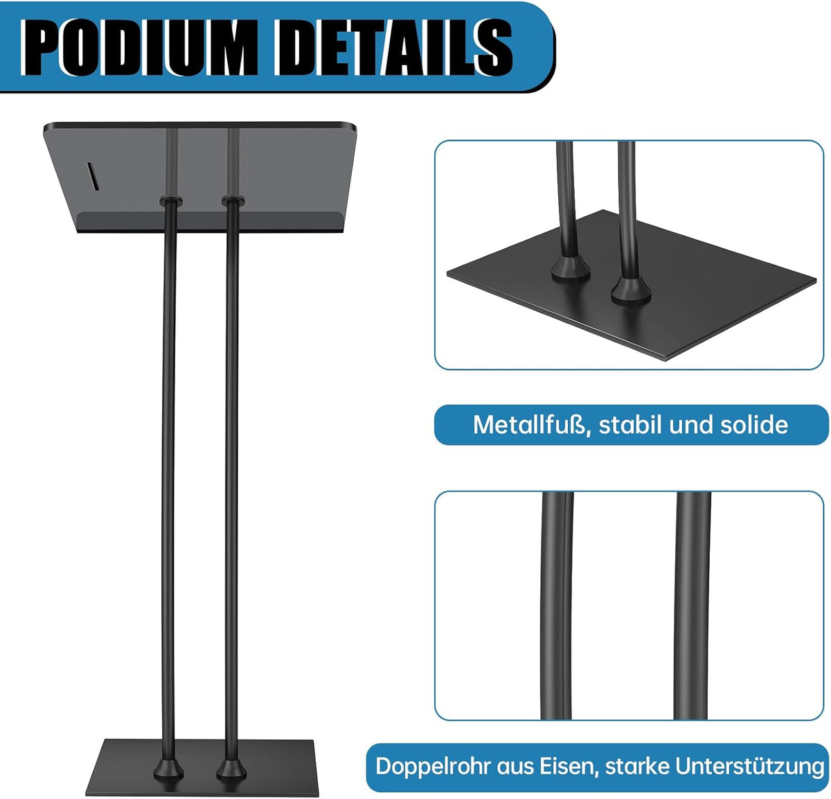 Acrylic Podium Lectern with Iron Stable Bottom, Pulpits for Churches with 10MM Thickened Acrylic Countertop, Multi Function Pulpit for Modern Classroom Music Concert Wedding Conference Event