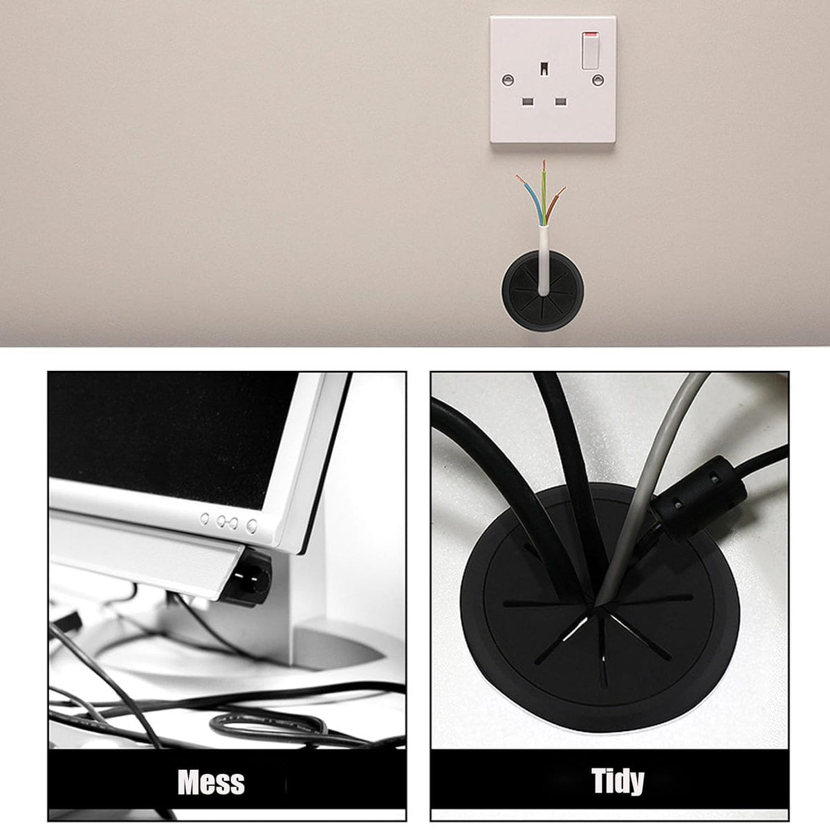 TuTuYa Desk Grommet, 6PCS Flexible 2-3/8 Inch (60mm) Desk Cable Grommet Desk Cable Hole Covers with Hole Saw, Ideal Solution for Office and Home Table Cable (Black, 2-3/8Inch_60mm)