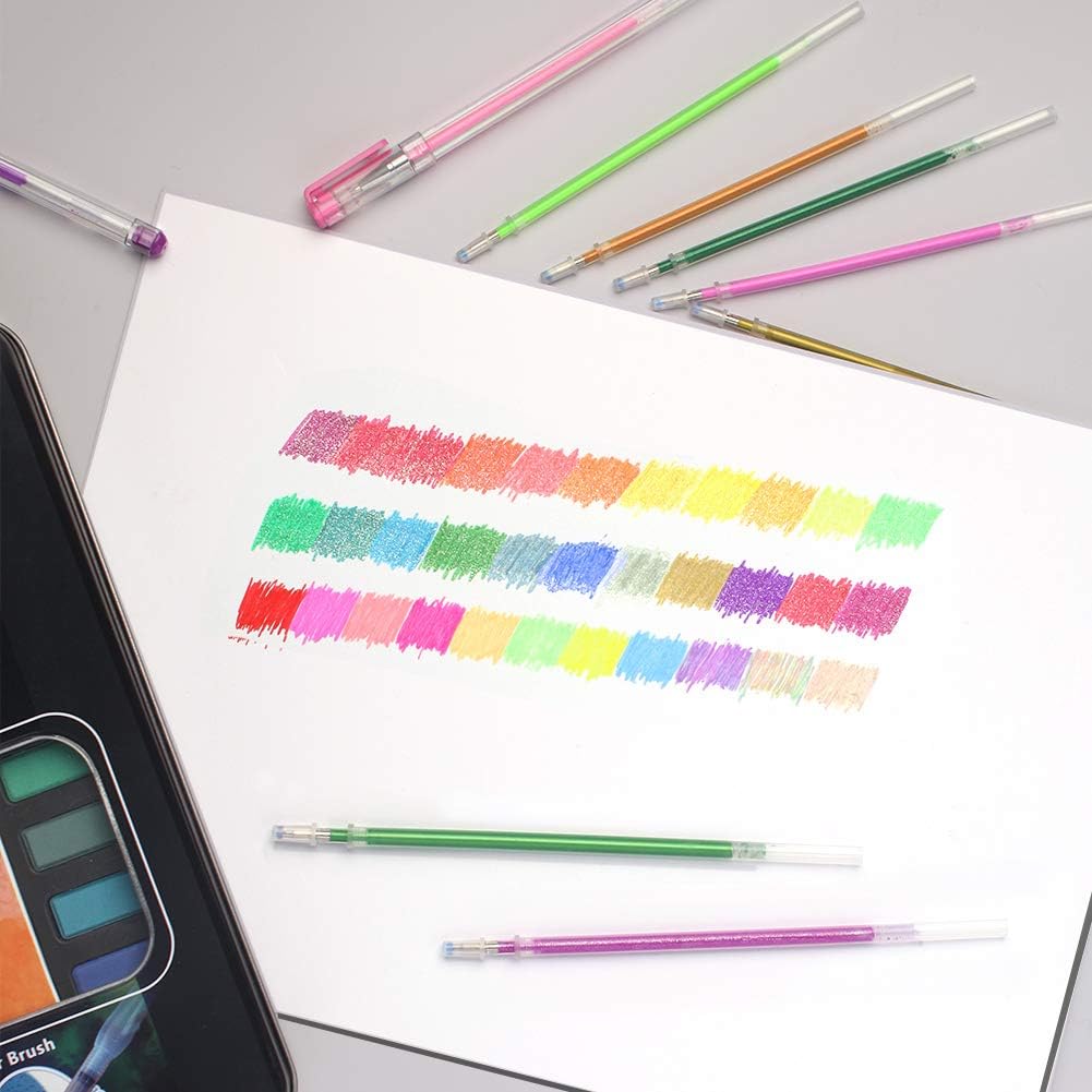 200 Colors Gel Pen Ink Refills, Glitter Neon Gel Ink Pens Refills Replace Cartridges for Adult Coloring Books Journaling Women Gifts, No Repeats