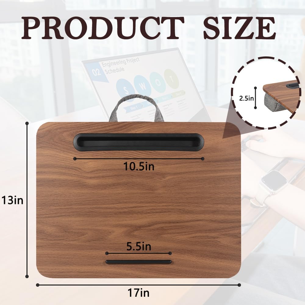 Portable Laptop Desk Fits Up to 16“ Laptops, with Tablet Slot, Built-in Cushion, Great for Home & Office,Lap Desk for Laptop,Lap Desk with Cushion (Brown, Medium)