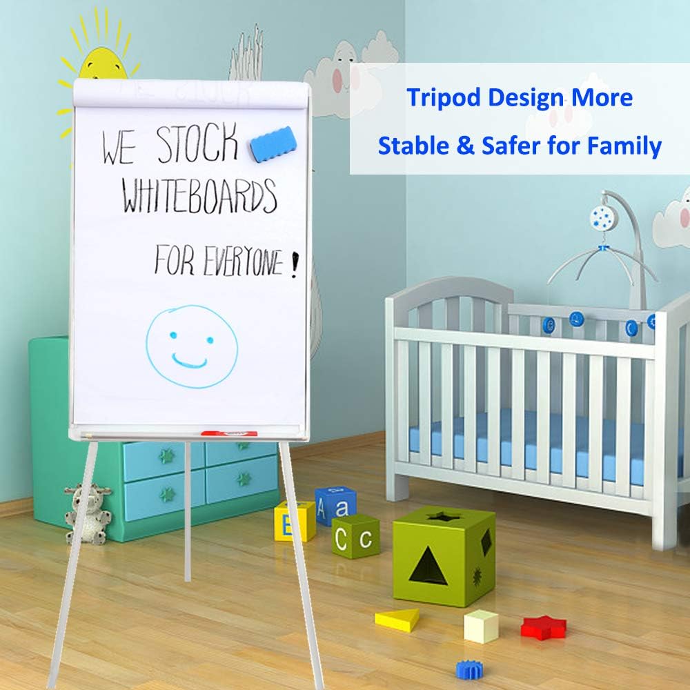 40"x28" Magnetic Dry Erase Board Easel - Tripod White Board with Stand, Includes Flip Chart Paper Pad, Magnets & Eraser, White Board Easel for Office Presentation, School, White Frame
