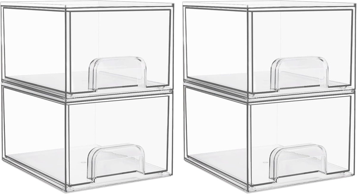 Vtopmart 4 Pack Clear Small Stackable Storage Drawers,Acrylic Bathroom Makeup Organizer,Plastic Storage Bins For Vanity, Undersink, Kitchen Cabinets, Pantry, Home Organization