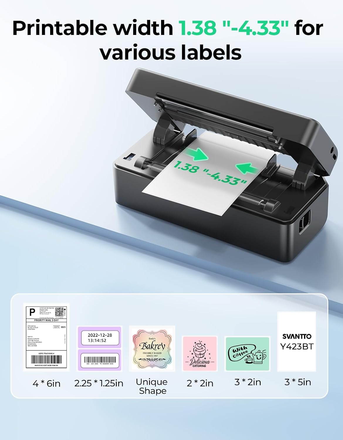 SVANTTO Y42BT Bluetooth Thermal Label Printer, 4x6 Shipping Label Printer for Small Business, Compatible with iOS, Android, Windows, Mac, Amazon, Ebay, Shopify, USPS, UPS, Etsy, Black