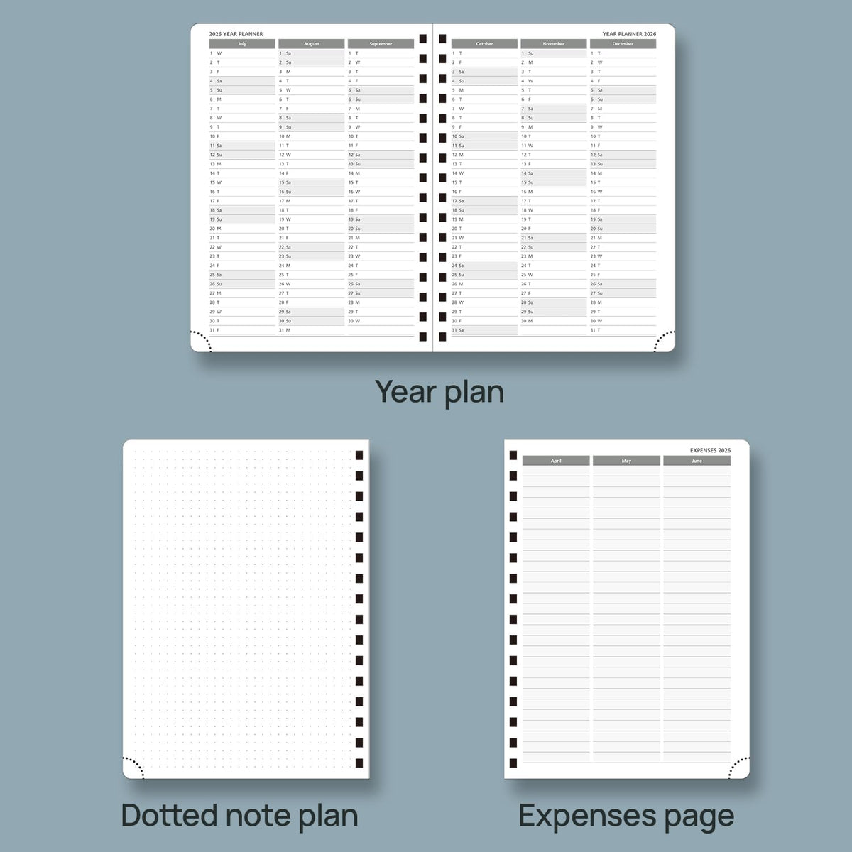 POPRUN 2026 Planner (Medium Size 8.5'' x 6.25'' Wire-Bound Hard Cover) Daily Weekly and Monthly Calendar - Agenda 2026 (Jan.2026-Dec.2026) with Hourly Schedule, Monthly Tabs - Black