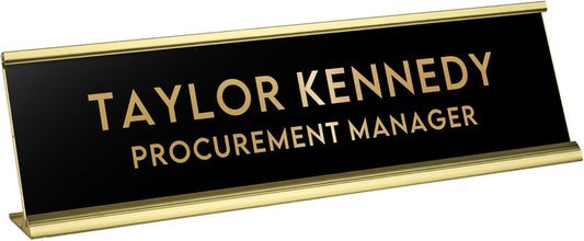 Custom Engraved Desk Plate | Personalized with your Name and Title | Perfect Decor for Office, Business, or Home | Multiple Font and Color Options | 2x8" or 2x10" (Black w/Gold Letters, 2x8")