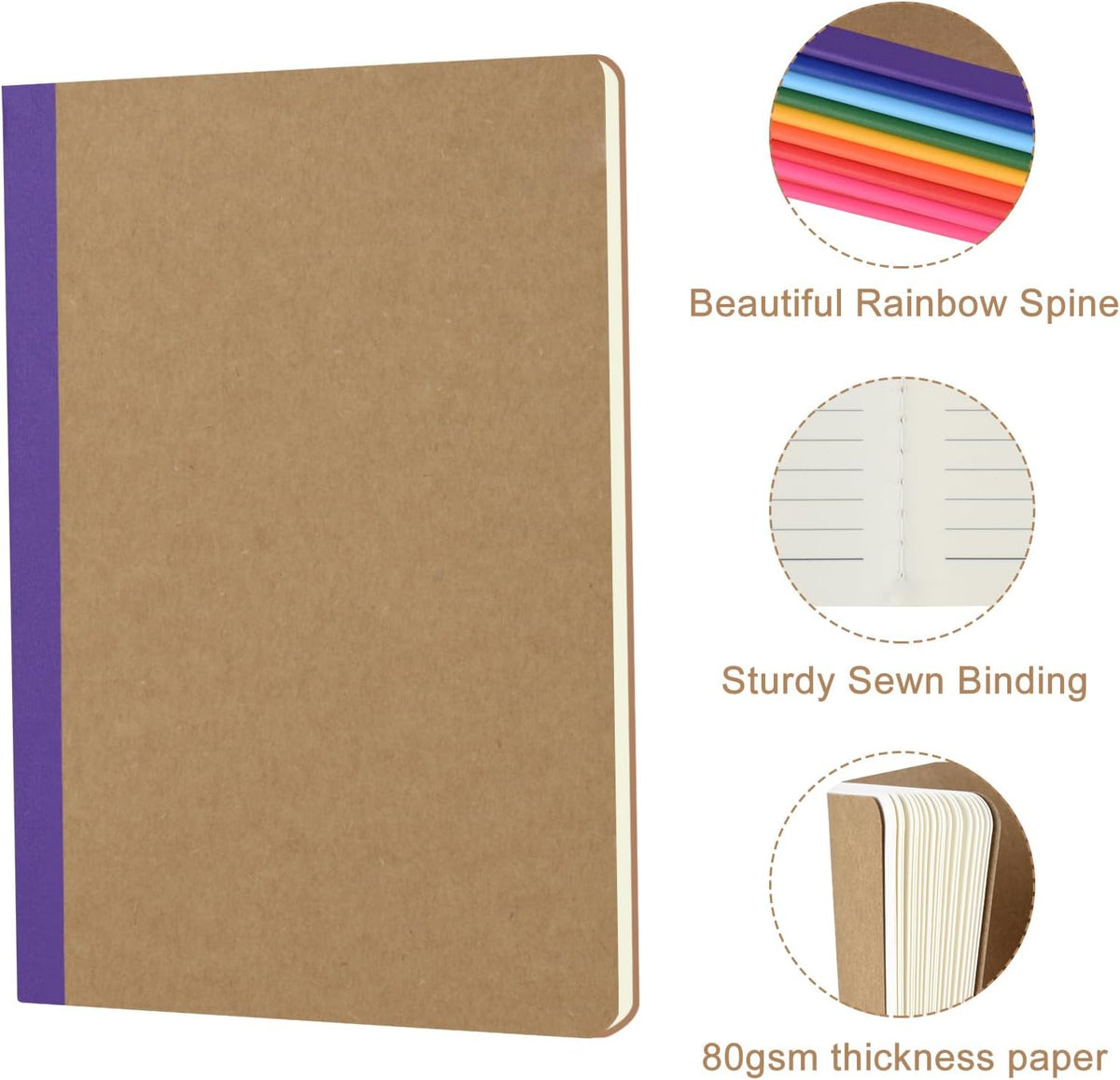 ZCZN 50 Pack Colorful Lined Notebooks Bulk, A5 Journals with 10 Colors, 60 Pages/30 Sheets, 8.3x5.5 Inch, College Ruled Paper, Travel Writing Journal Notebooks for Work,School(50 pack,10 colors)
