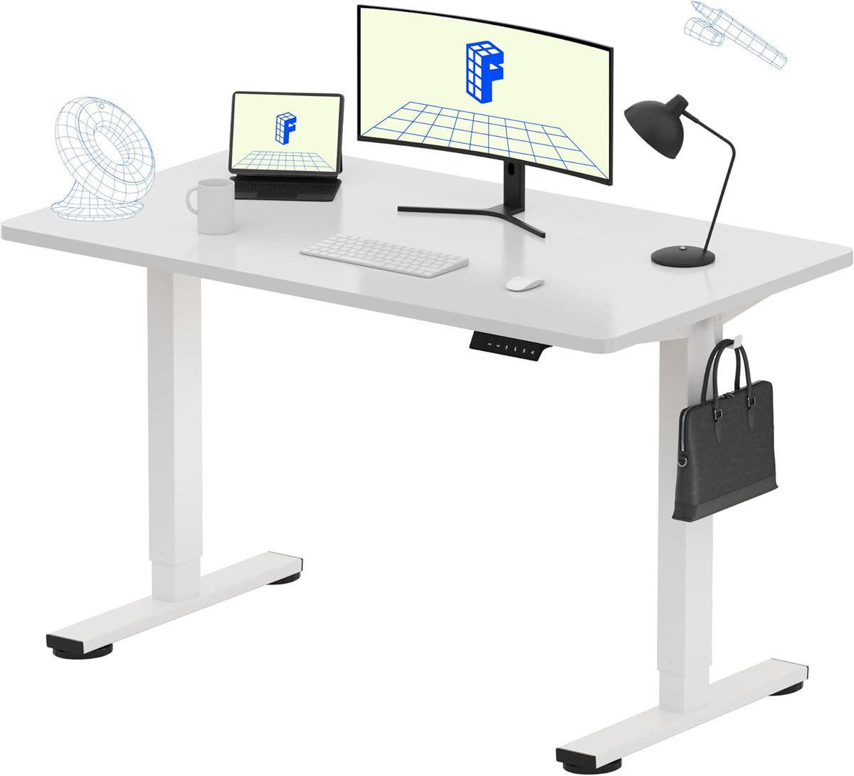 FLEXISPOT EN1 Whole-Piece White Standing Desk 48 x 24 Inches Electric Stand Up Height Adjustable Desk for Home Office (White Frame + White Top)