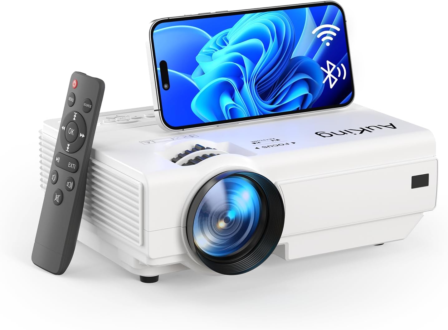 AuKing Projector,2025 Upgraded Mini Projector with Wifi and Bluetooth, Full HD 1080P Home Theater Video Projector Compatible with HDMI/USB/AV/Smartphone/TV Box/Laptop