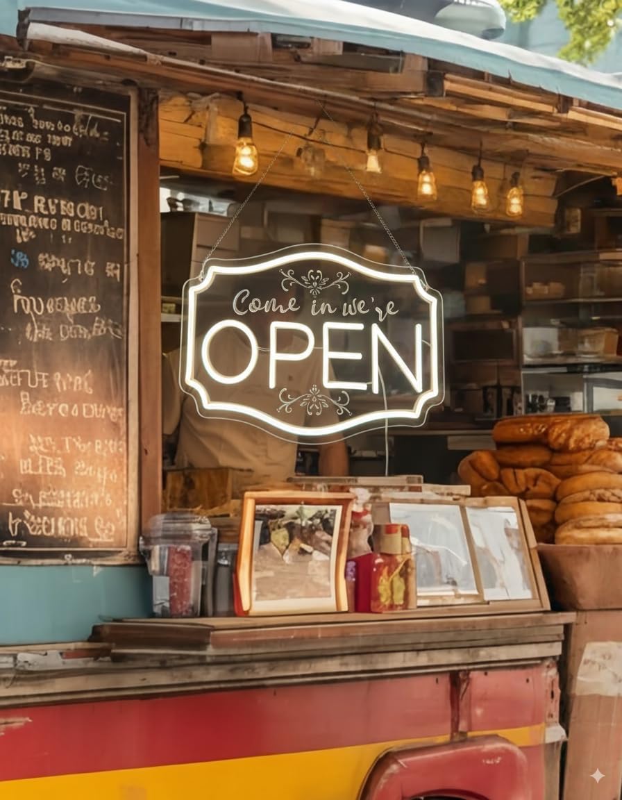 Neon Open Sign for Business， LED Adjustable Brightness Light Up Sign for Bar Slaon Stores Cafes Restaurant Hotel Storefront Window We are Open Signs