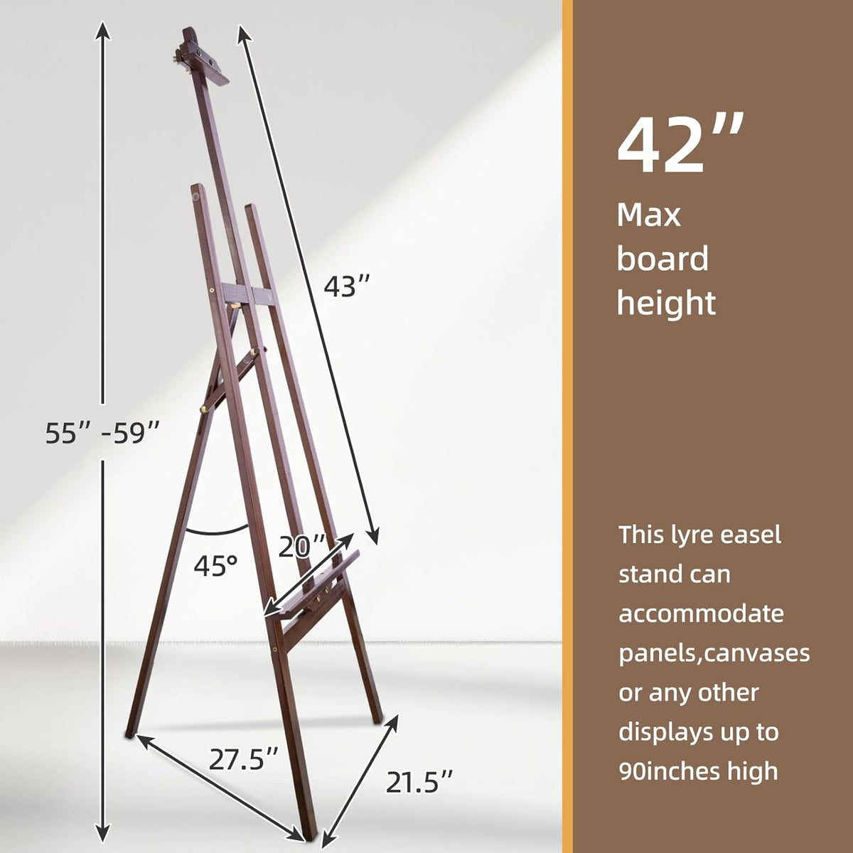 Falling in Art Easel Stand for Painting, Adjustable Wooden Easels for Painting Canvas Up to 42", Folding Art Easel for Drawing, Wedding Sign and Poster, Suitable for Kids and Adults(Brown)