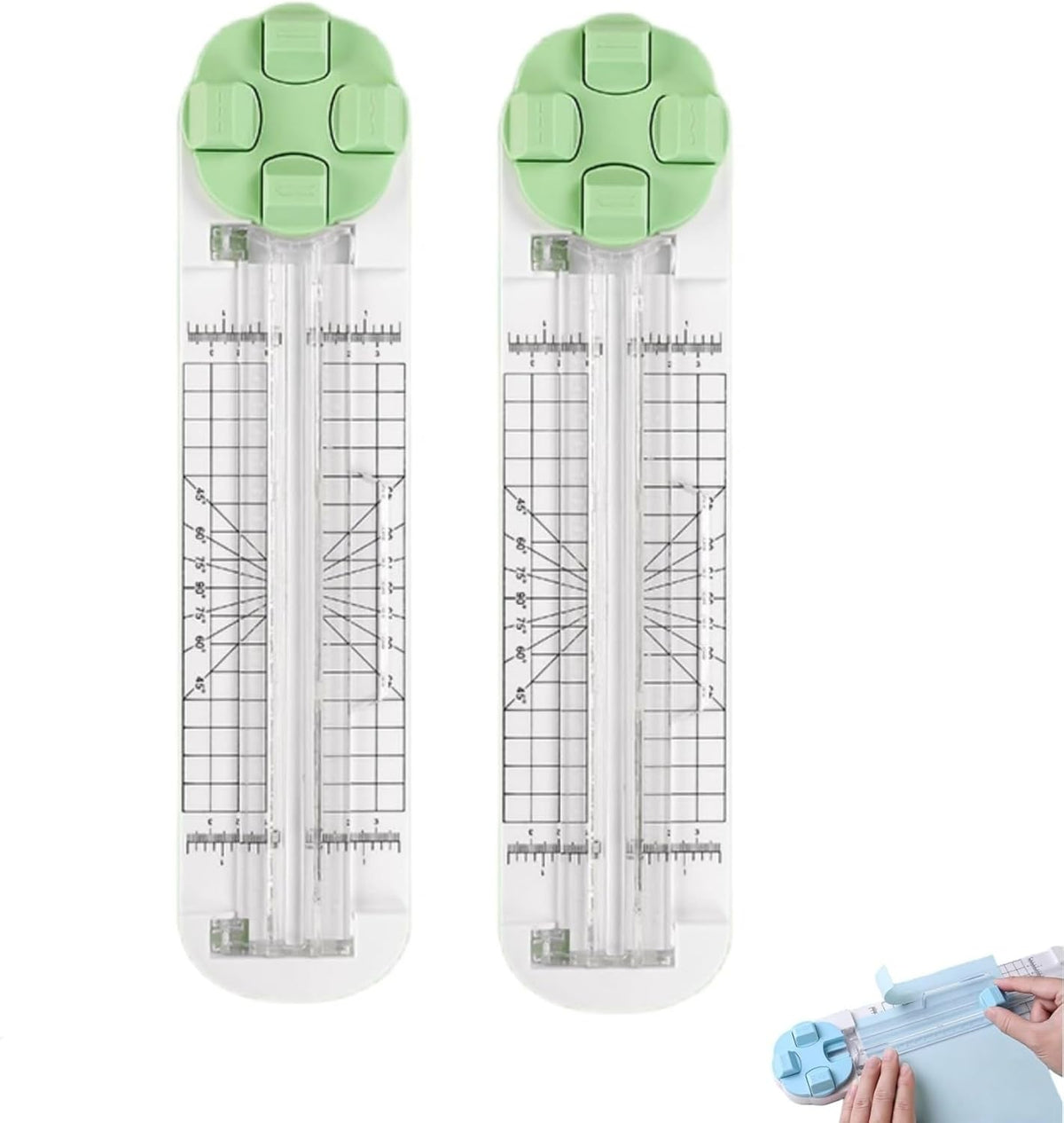 4-in-1 Multi-Function Paper Trimmer,Bidirectional Papers Cutter, Equipped with Straight,4 in 1 Paper Cutter 4 Styles Craft Paper Cutter Multi-Function Scrapbooking Tool (Green-2PCS)