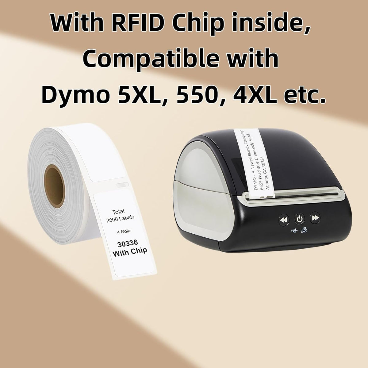 Hehua 1" x 2-1/8" Label Compatible with DYMO Labelwriter 5XL 550 4XL 450 30336 with RFID Chip, FNSKU Barcodes Return Address Labels, 25mm x 54mm, Total 2000 Labels/4 Rolls
