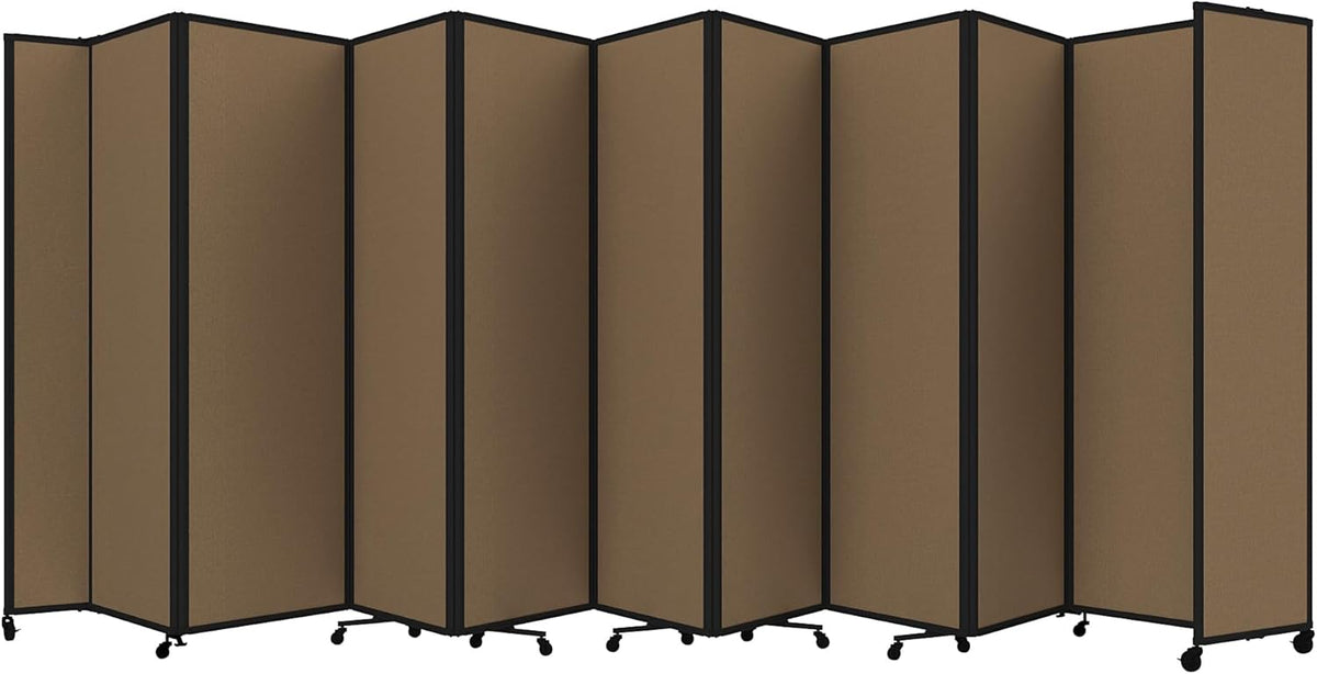 Versare Room Divider 360 Portable Wall Partition | Folding Panels | Large Freestanding Divider | Locking Wheels | Temporary Room Separator | 25' x 7'6'', Latte
