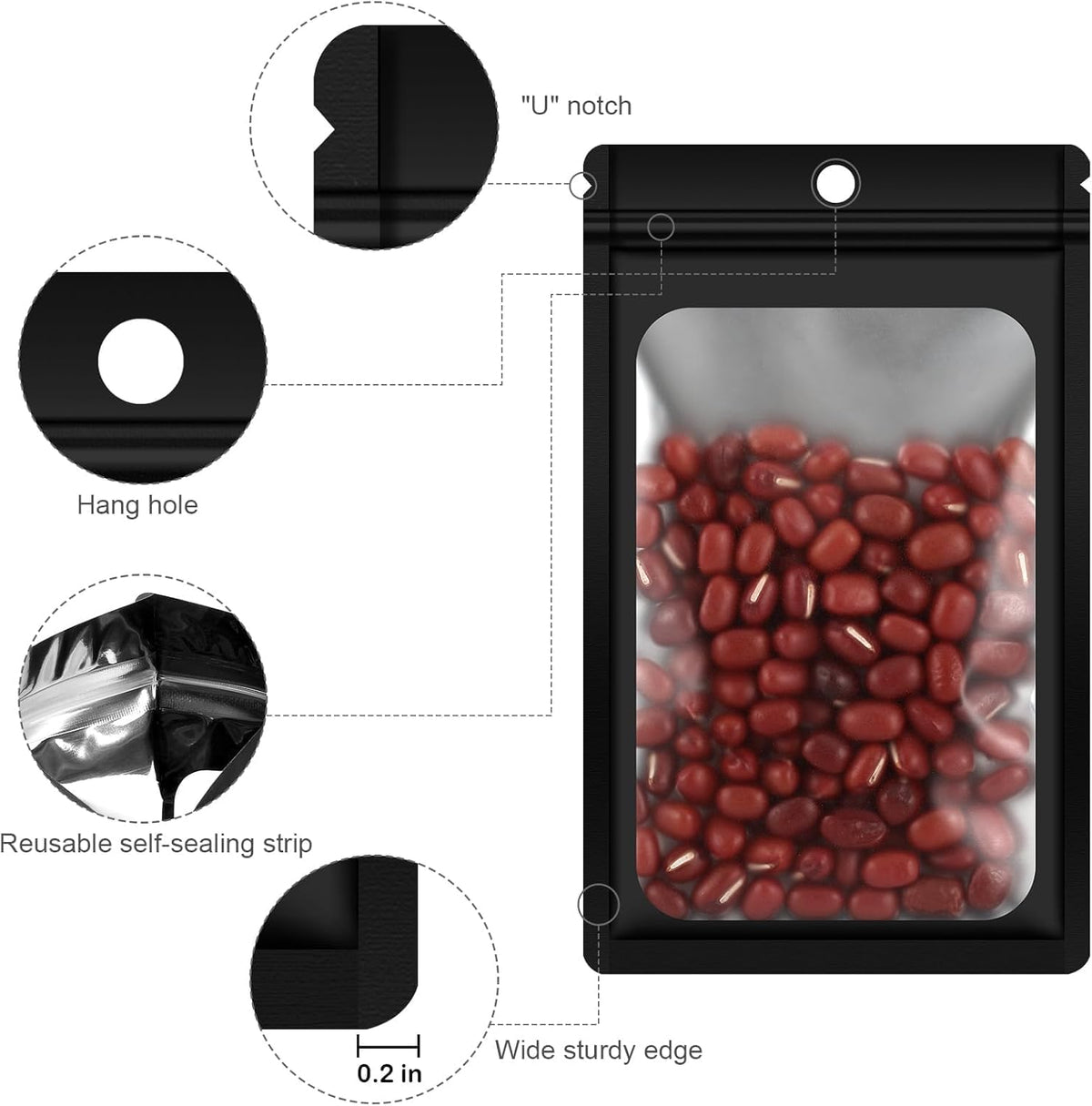 100 Pack Smell Proof Mylar Bags, Resealable Holographic Packaging Bags with Matte Window for Party Favors, Wax Melts, Jewelry, Food Storage, Small Business Packaging Supplies(4.2x6.8In)