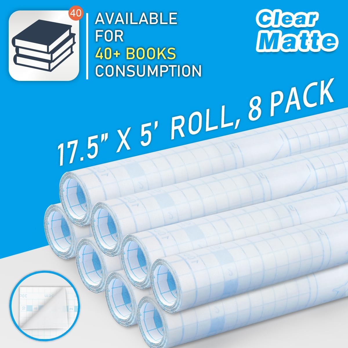 Chell 8 Pack Matte Clear Contact Paper Roll for Books, Crafts and Countertops, Self Adhesive Book Cover, 17.5 in x 5 ft