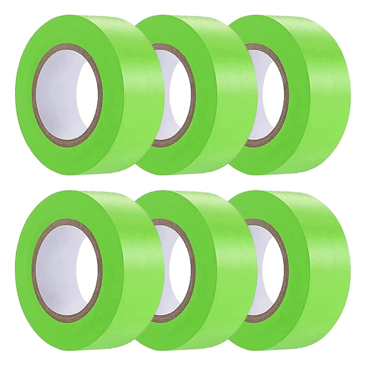6 Pack Green Flagging Tape, Non-Adhesive Plastic Ribbon Neon Marking Roll,1inch*600ft, Marking Tape for Tree Marking, Hunting, Boundaries Hazardous Areas,Trail Marking, Workplace Use