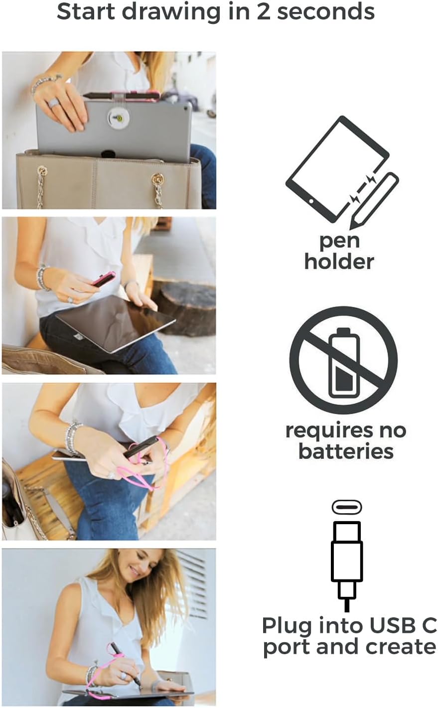 SonarPen (USB C): Pressure Sensitive Stylus Pen, with Palm Rejection and Shortcut Button. Battery-Less. Compatible with Apple iPhone/iPad/Android/Switch/Chromebook/Windows/Mac (Black)