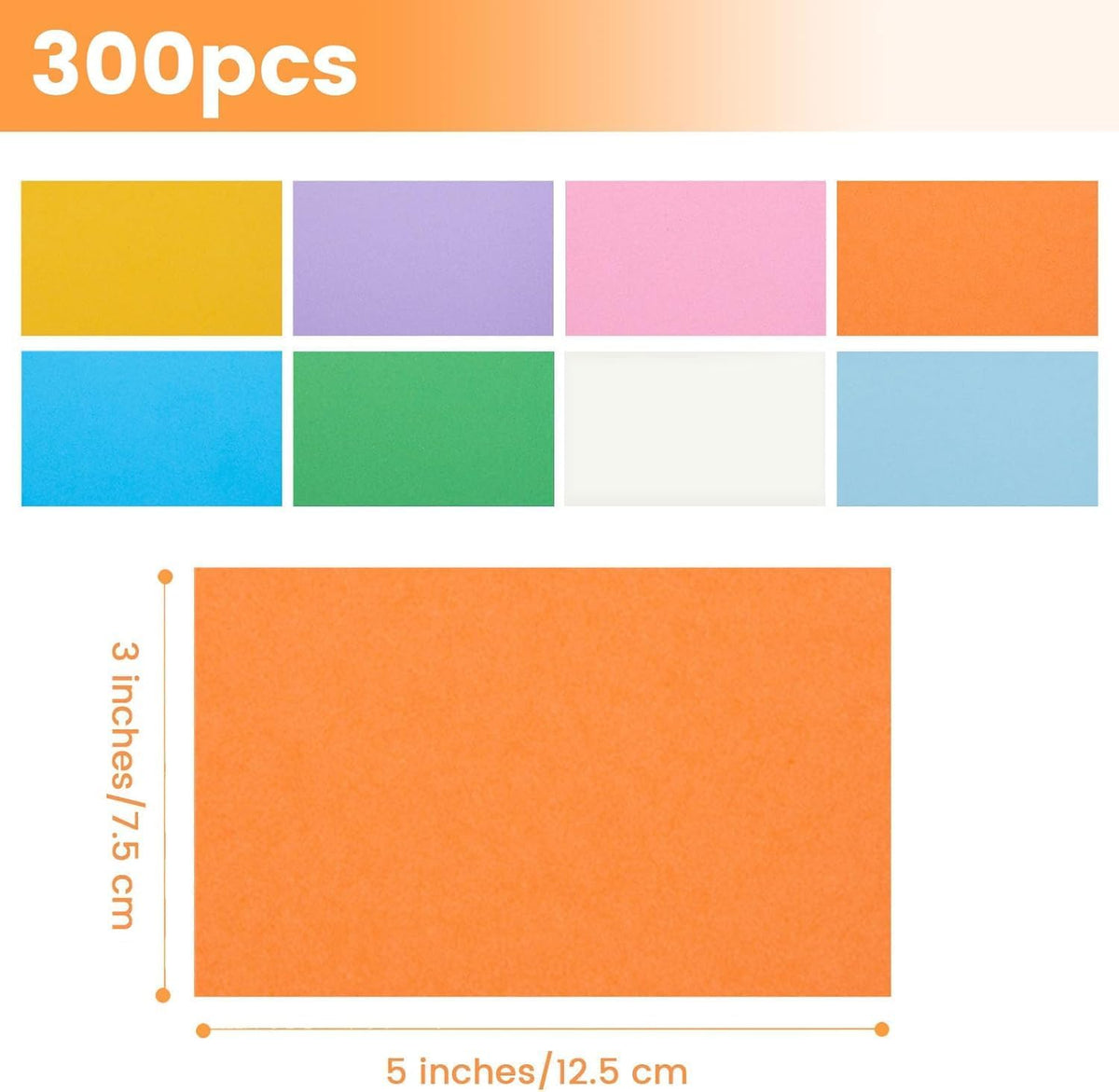 300PCS Colored Index Cards, 3x5 Inch Flash Cards Study Heavy Notecards for Studying School Office Learning Memo Scratch Pad, 8 Colors Notecards