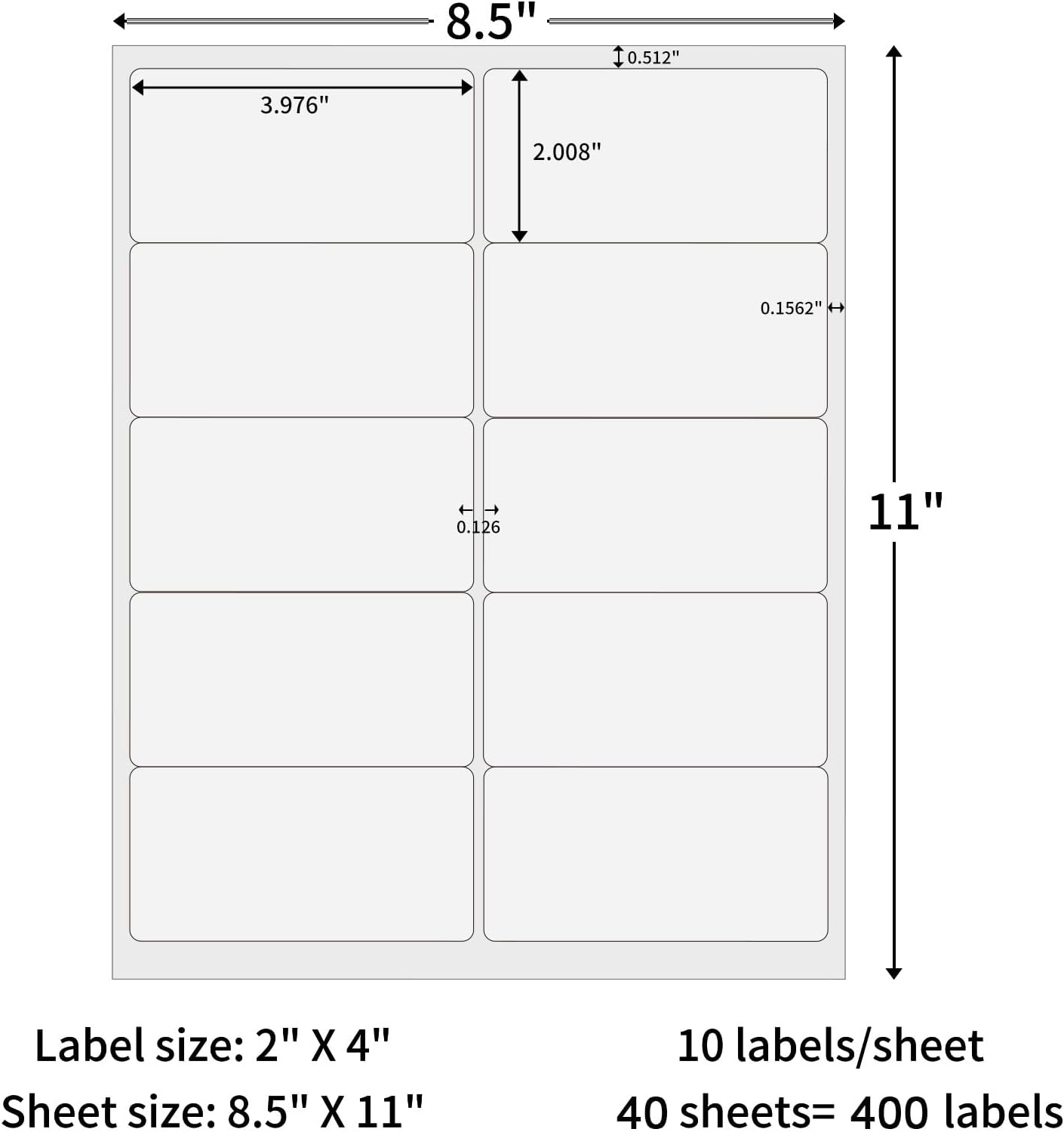 2" x 4" Shipping Labels,10 UP Address Labels,400 Labels Sticker Paper for Laser/Inkjet Printer Mailing Labels,Permanent Adhesive Sticker Labels(40 Sheets)