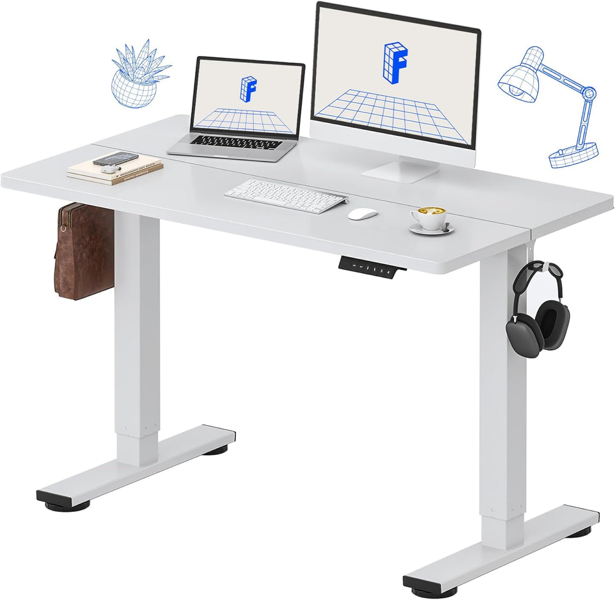 FLEXISPOT Standing Desk Electric Height Adjustable Desk with 48 x 24 Inch Splice Board, Home Office Computer Workstation, White Top + White Frame