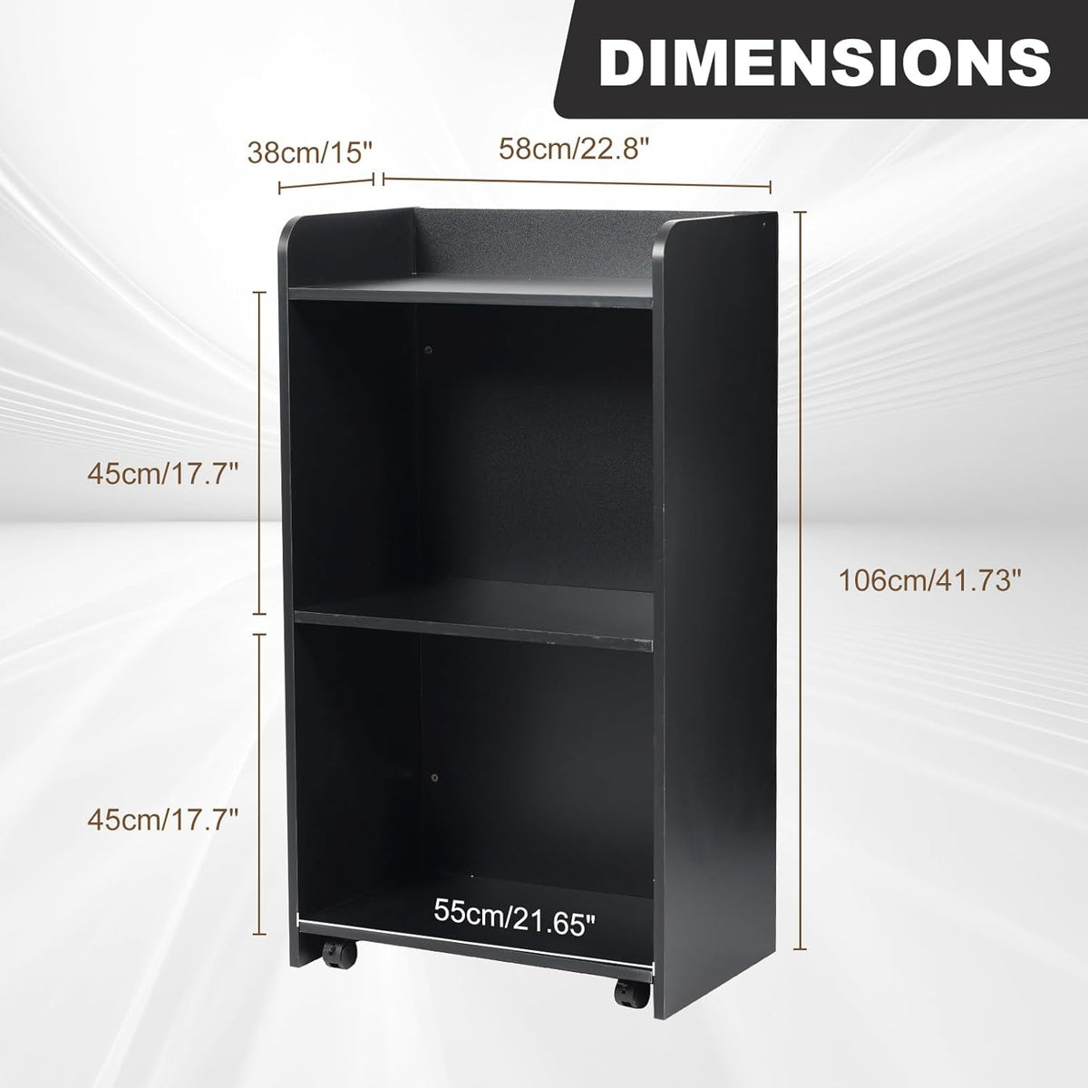 Podium Stand with Wheels, Black Wooden Mobile Lectern, 41.73x22.8x17.7 Inch, 2-Tier Storage for Church, Classroom, Presentation