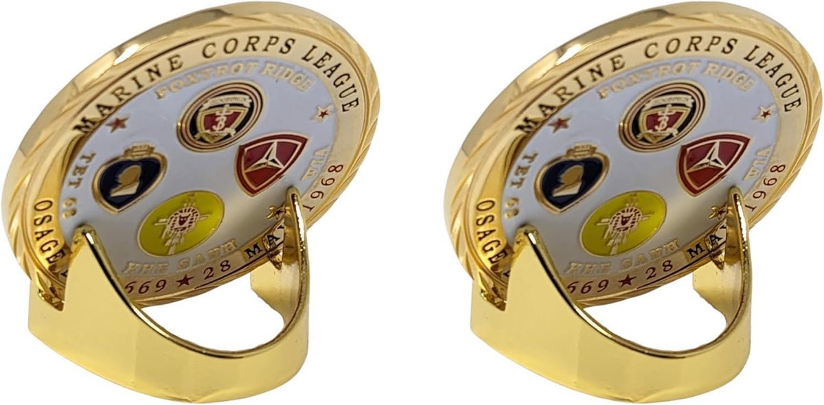 Military Challenge Coin Display Stand - Solid Metal with Anodized Finish - US Vet. Business (Gold Two-Pack)