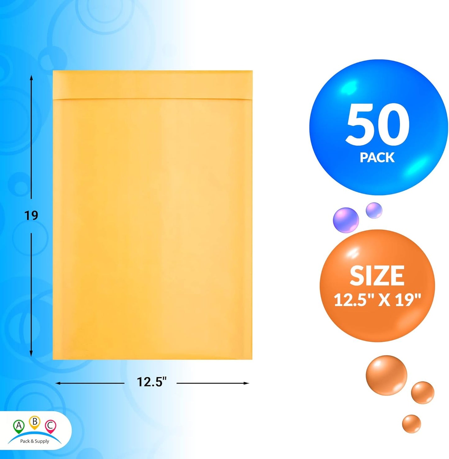 ABC PACK & SUPPLY Yellow Kraft Bubble Mailer Envelopes, 12.5 x 19 Inches. 50 Pack Mail Padded Envelopes Self Seal. Kraft Bubble Mailers. Tear-Resistant Mailing Envelope Padded. Sturdy Paper Mailer
