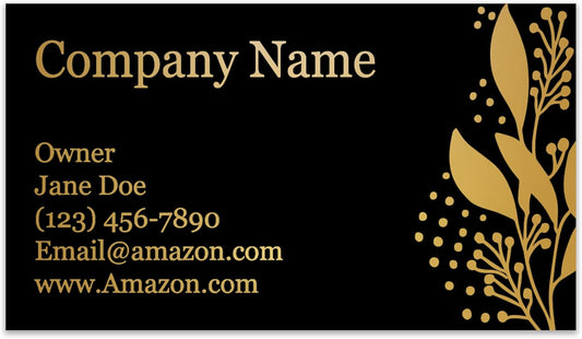 Personalized Gold Foil Black Business Cards 100 Pack - 3.5" x 2" Cards - 14 PT Thick Sturdy Cards - Unique Shiny Gold Foil - Made in the U.S.A. (Gold Leaves)