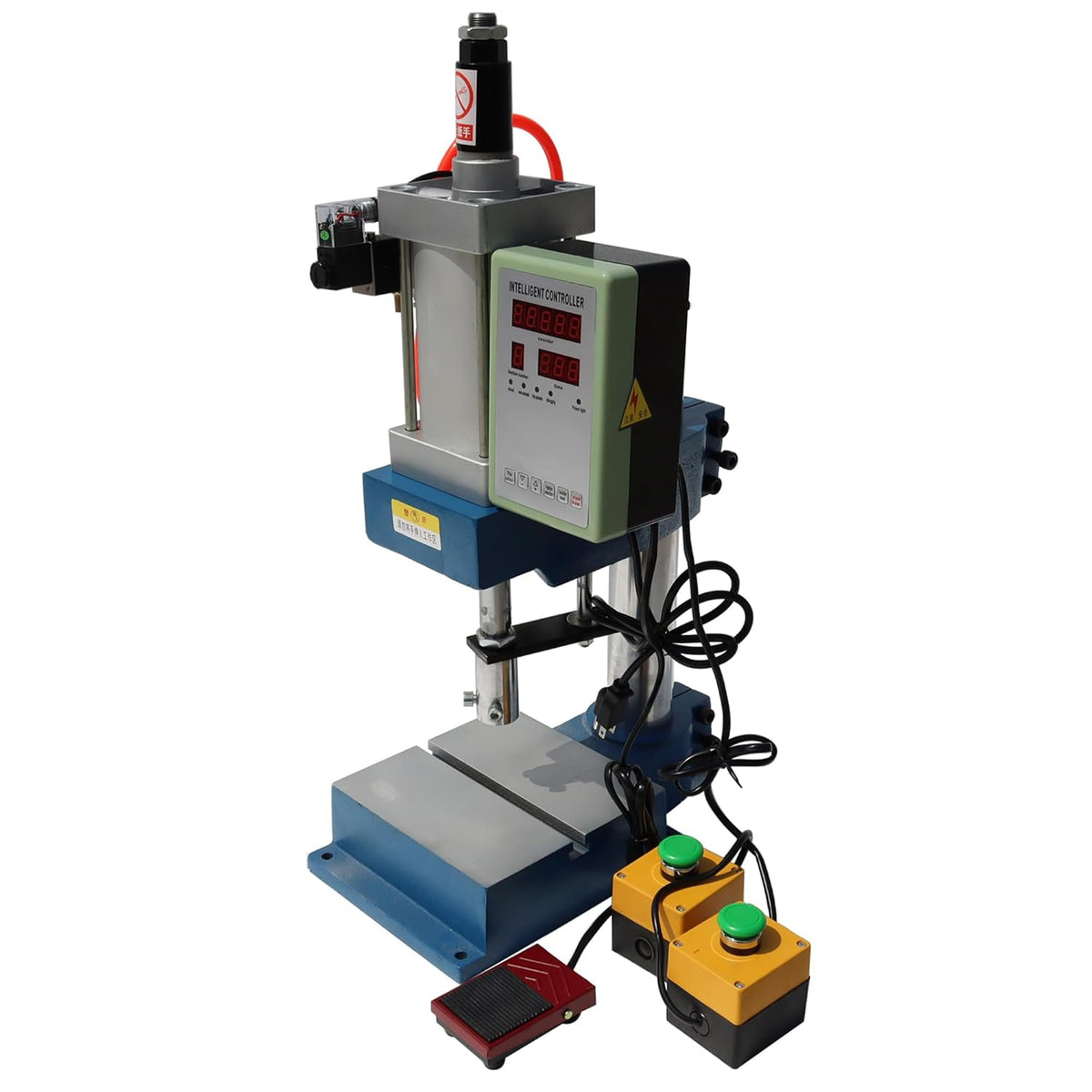 Pneumatic Punch Press Machine Cylinder Stroke Adjustable with Display Controller Double Buttons Die Hole Punches Milling Machine 500KG/1100LB Pressure