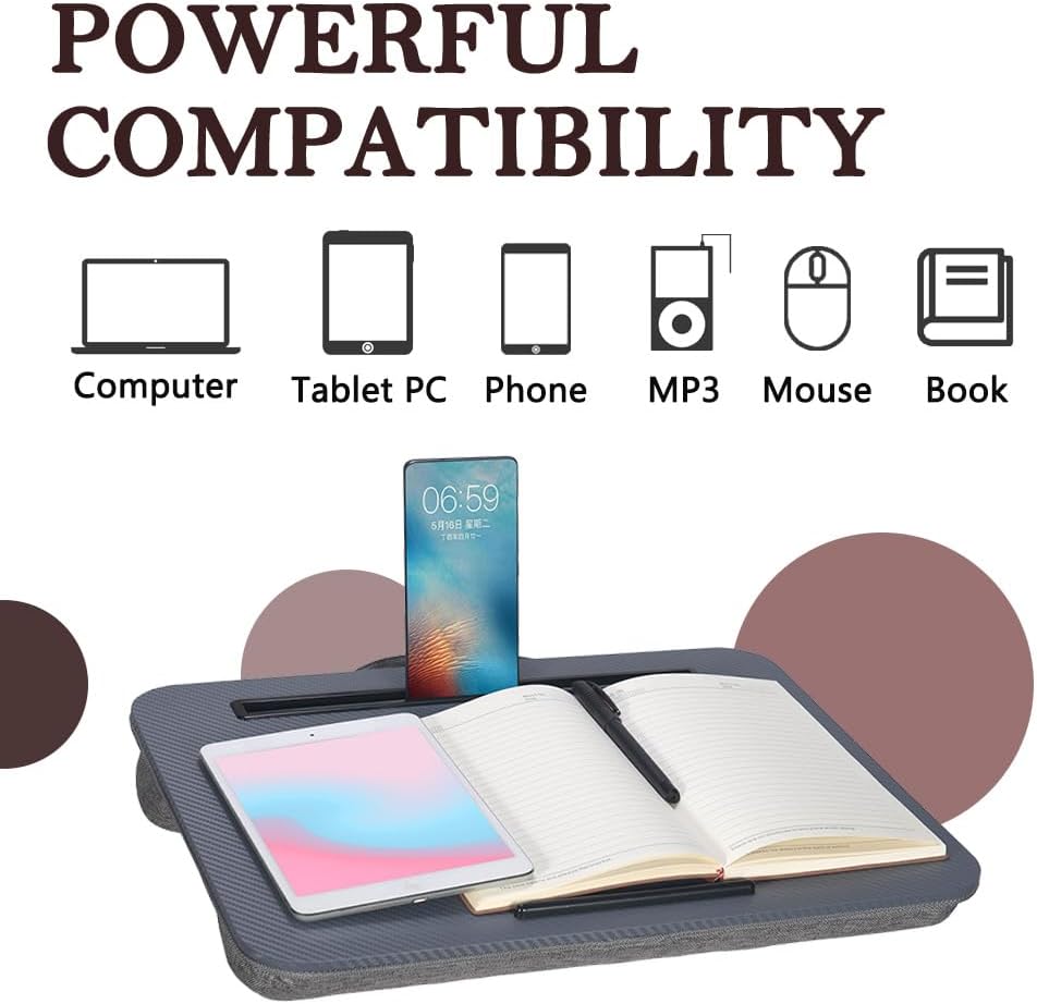 Portable Laptop Desk Fits Up to 16“ Laptops, with Tablet Slot, Built-in Cushion, Great for Home & Office,Lap Desk for Laptop,Lap Desk with Cushion (Dark Grey, Medium)