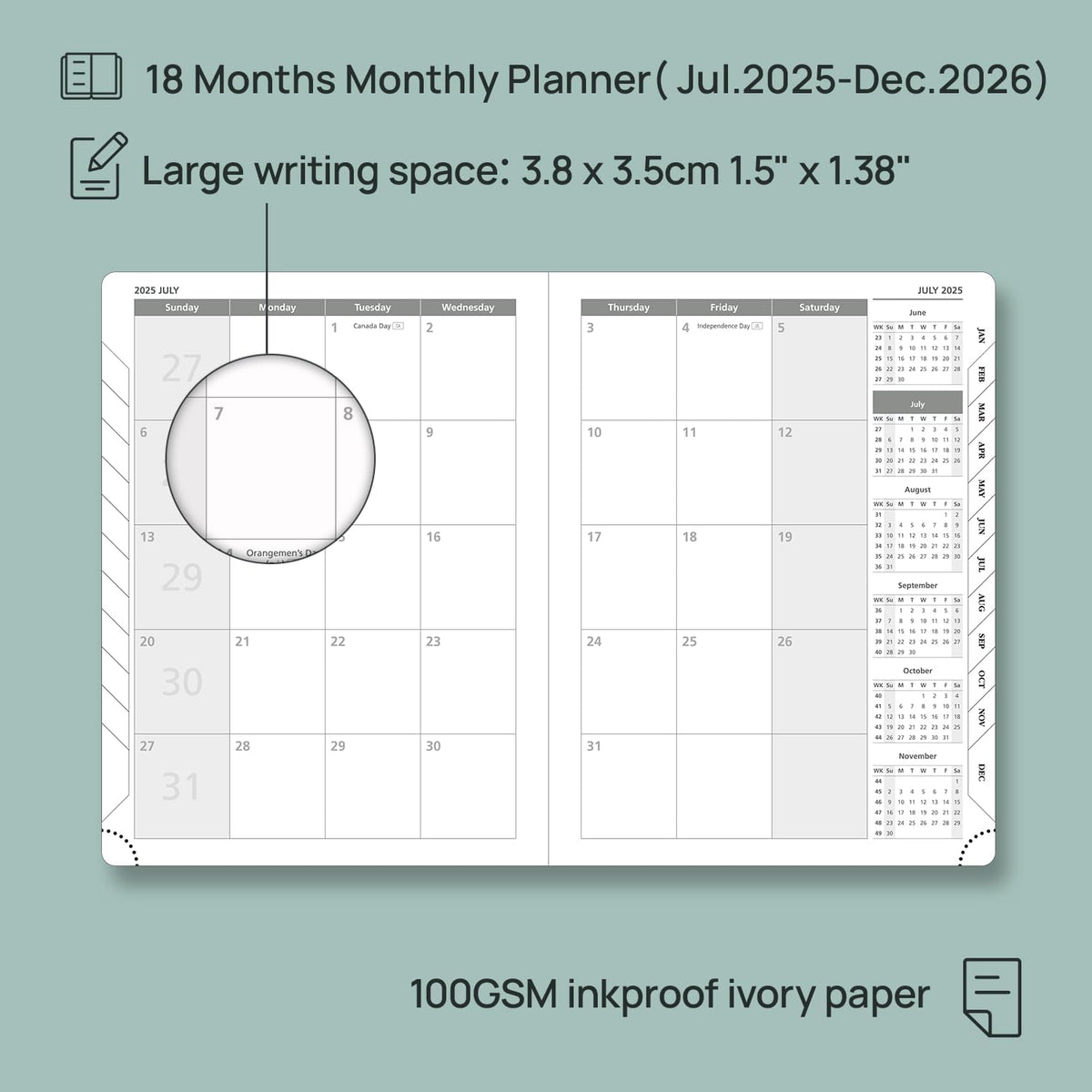 POPRUN Monthly Planner 2025-2026 (Medium- 6.5'' x 8.5'' Soft Cover), 18-Month Calendar Book (Jul.2025-Dec.2026), Calendar Planner with Monthly Tabs & Pocket, 100 GSM Paper - Burgundy