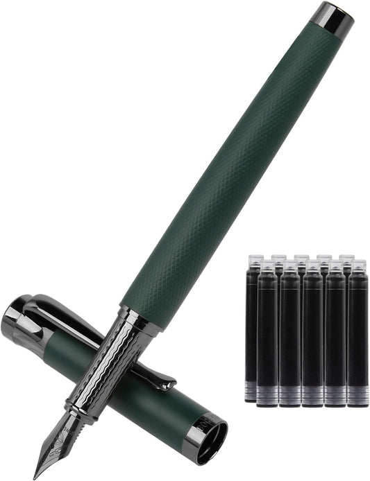Luxury Fountain Pen Set,Ink Pen for Smooth Writing,Medium Nib,Includes 10 Ink Cartridges&Ink Converter,Best Pen Gift Case for Men & Women,fancy,calligraphy,Executive,Office pen-Green