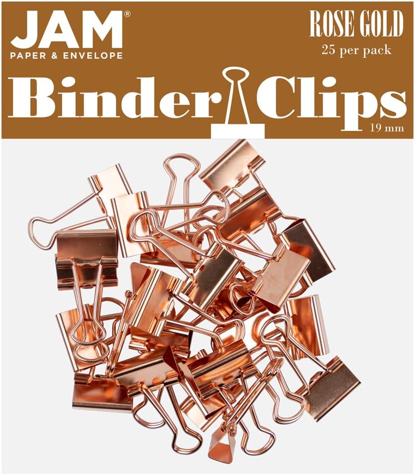 JAM PAPER Colorful Binder Clips - Small - 3/4 Inch (19 mm) - Rose Gold Binderclips - 25/Pack