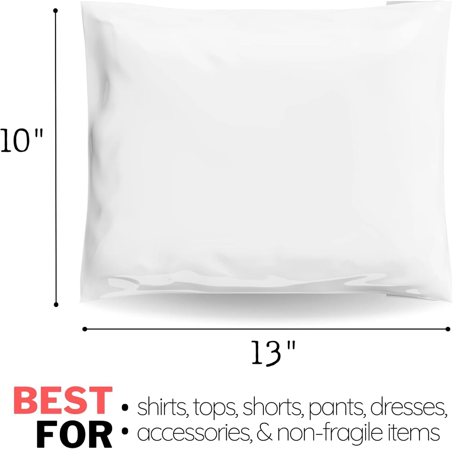 10x13 Poly Mailers Pack of 200 Shipping Supplies Envelopes Mailing Bags Clothing Plastic Small Business Sticky Self Seal White