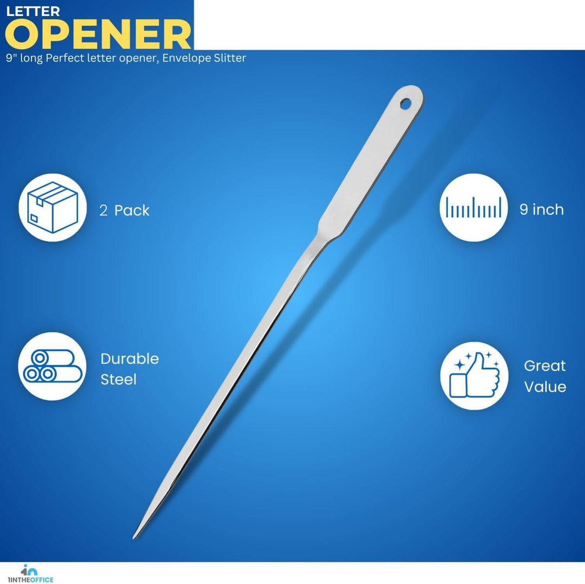 1InTheOffice Letter Opener, Stainless Steel Envelope Opener, 2 Pack