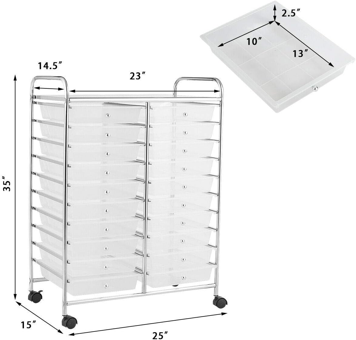 Giantex Storage Drawer Carts, 20-Drawer Organizer, Utility Cart on Wheels, Semi-Transparent Multipurpose Cart for Home Office School Supplies Tools Scrapbook Paper