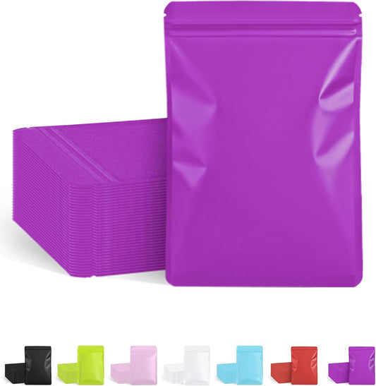FireKylin 100 Pack Resealable Packaging Bags for Small Business Double-Sided Color Smell Proof Bags for Food Storage Flat Bag (Purple, 5.5" x 7.8")