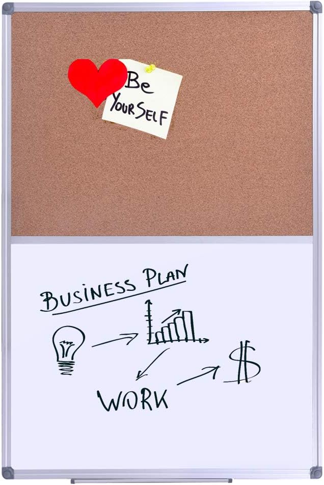 36" x 24" Cork & Dry Erase Board - Magnetic Whiteboard & Bulletin Board Combo - Wall Mount or Hanging for Office/Classroom/Home, Silver Frame