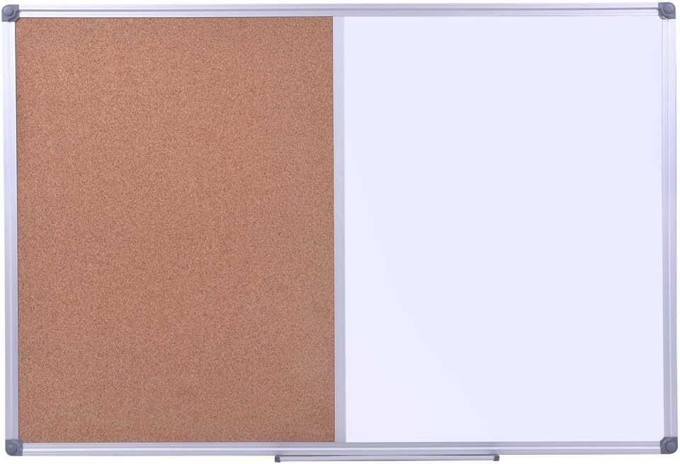36" x 24" Cork & Dry Erase Board - Magnetic Whiteboard & Bulletin Board Combo - Wall Mount or Hanging for Office/Classroom/Home, Silver Frame