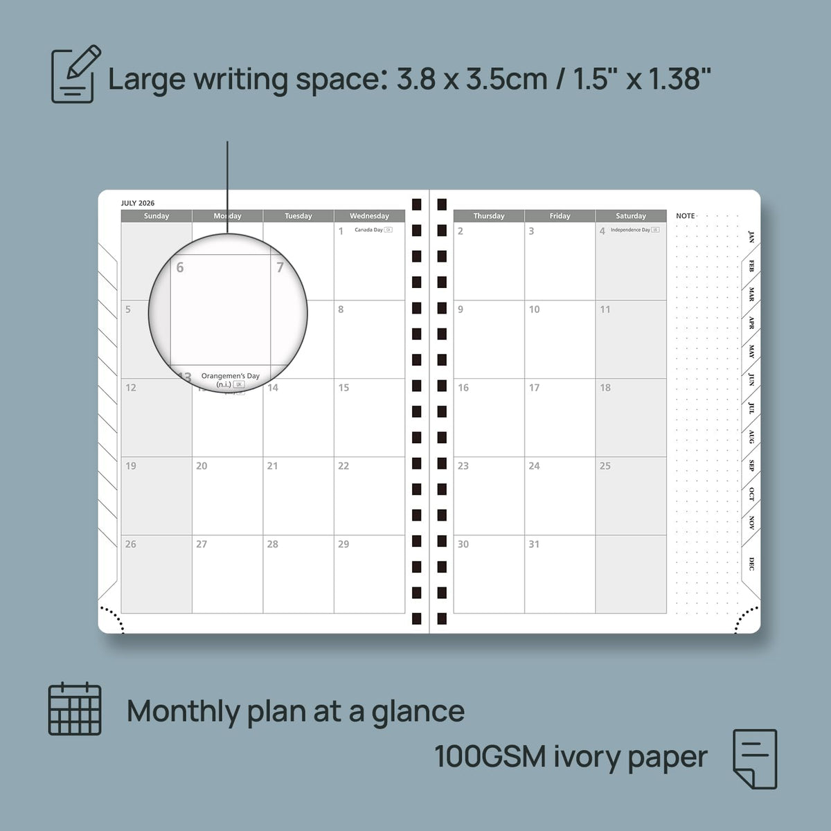 POPRUN 2026 Planner Weekly Notebook (Jan-Dec), Medium 8.5''x 6.5'' - Agenda 2026 Calendar Book with Monthly Tabs, Inner Pocket, Spiral Soft Cover, 100 GSM - Brown