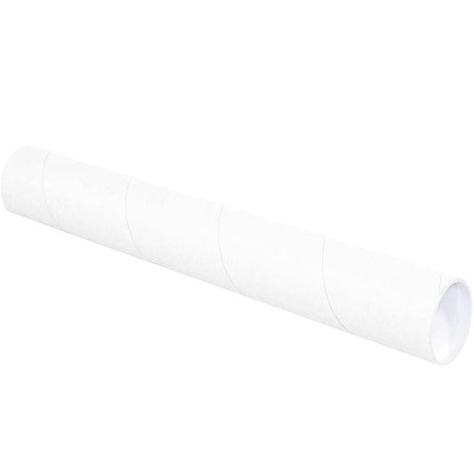 BOX USA BP3024W Mailing Tubes with Caps, 3" x 24", White (Pack of 24)