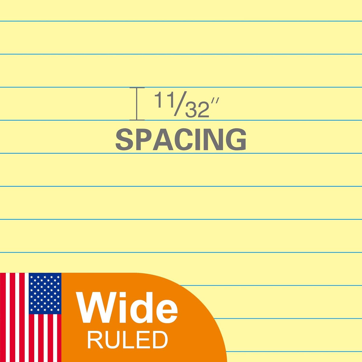 KAISA Loose Leaf Notebook Paper, Wide Ruled, 300 Sheets Per Lined Paper, 8" x 10.5", 3 Hole Punched for 3 Ring Binder, Canary, Made In USA