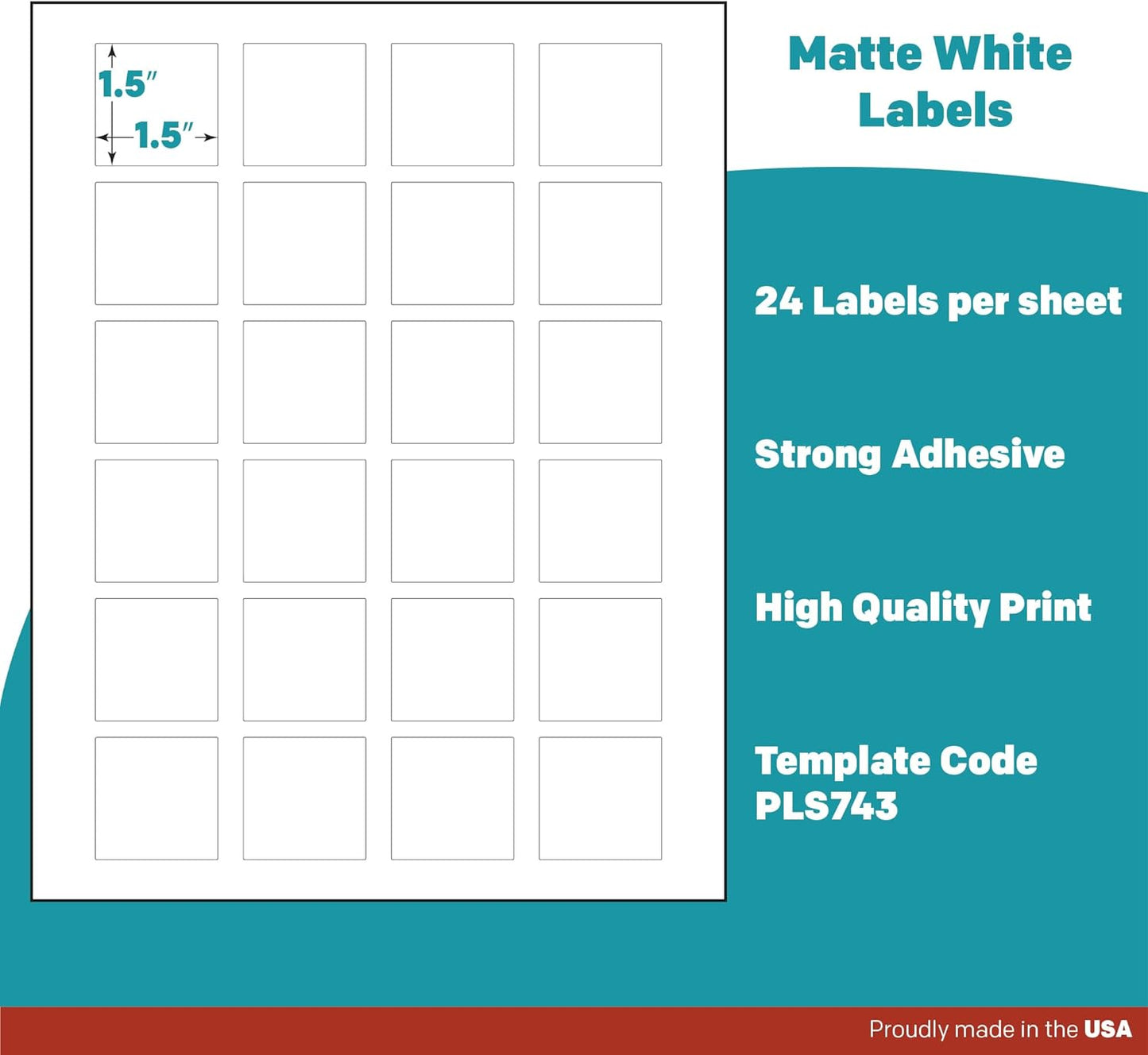 Premium Label Supply White Sticker Square Labels – 1.5" x 1.5" – Laser/Inkjet Compatible – (24 per Sheet), 25 Sheets – 600 Total Adhesive Labels