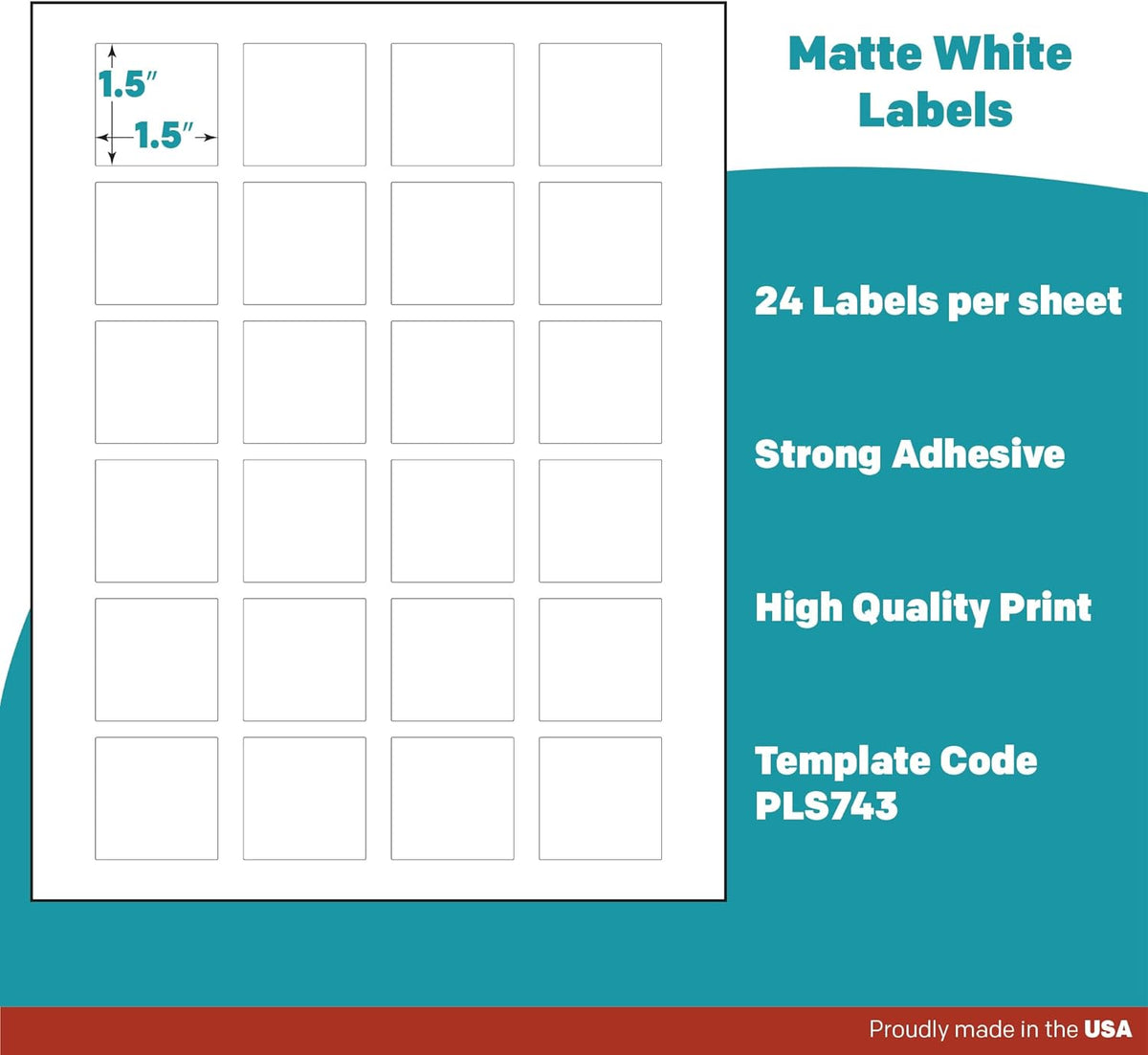 Premium Label Supply White Sticker Square Labels – 1.5" x 1.5" – Laser/Inkjet Compatible – (24 per Sheet), 2000 Sheets – 48,000 Total Adhesive Labels