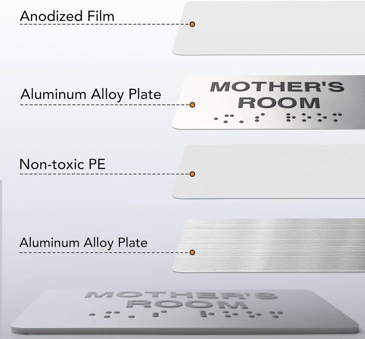 Mothers's Room Signs with Raised Text & Grade 2 Braille, Brushed Aluminum/Silver Finish Easy Install with Double-Sided Tape, ADA Compliant Mothers's Room Door Sign for Businesses & Offices
