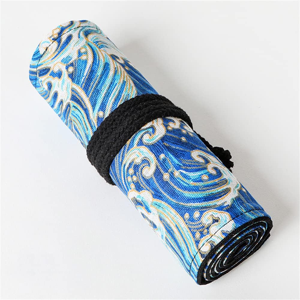 DIYOMR 24/36/72 Slots Pencil Wrap Pencil Rolls, Artist Colored Pencils Roll Up Bag Short Brushes Pouch Case Pencils Organizer for Drawing Coloring and Sketching (Blue Ocean, 24slots)