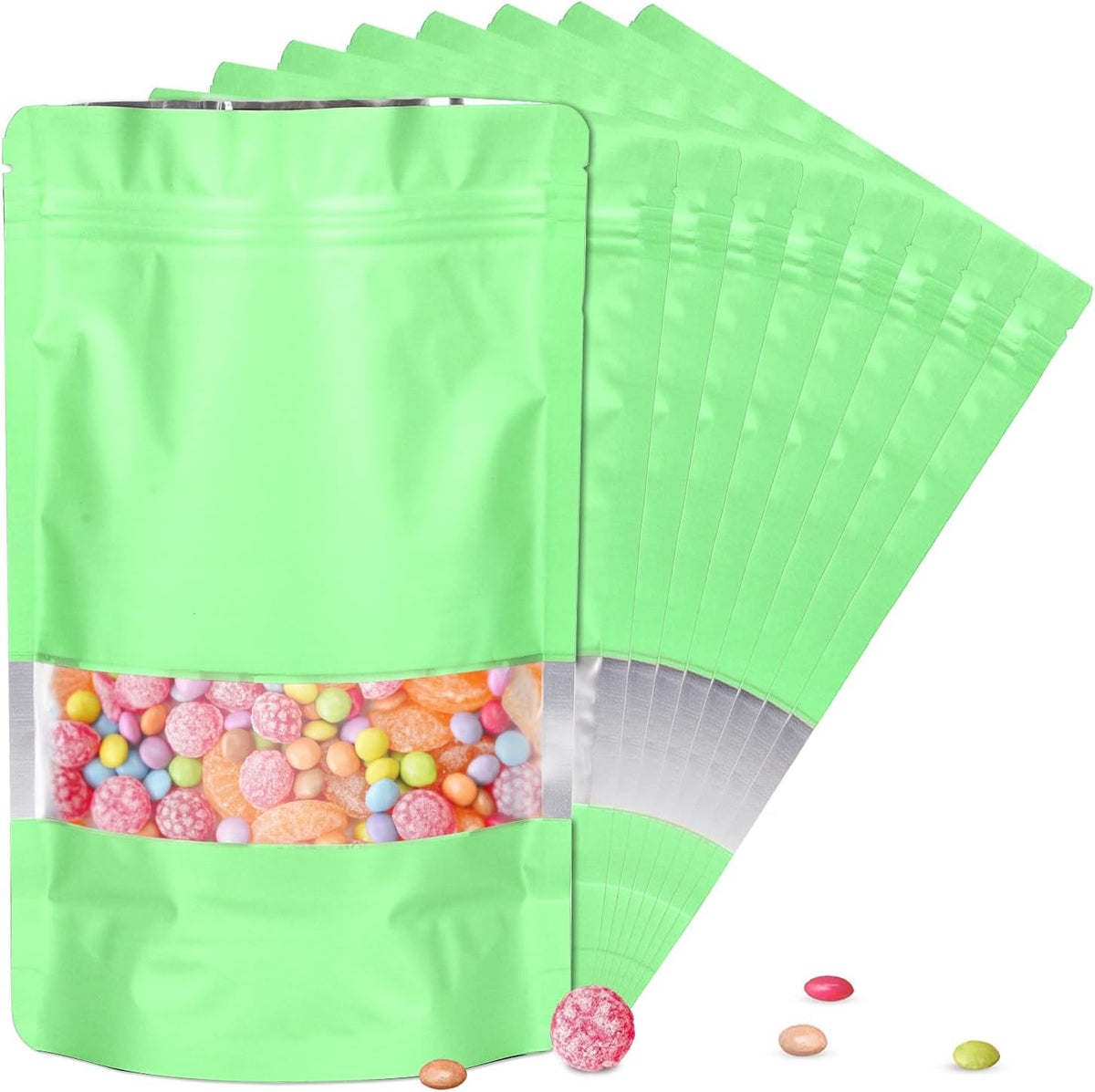 4"x6" 120pcs Mylar Bags for Food Storage,Smell Proof Bag with Matte Window Resealable Food Storage Bags for Small Business, Stand-up Foil Pouch Packaging Freeze Dried Candy Bag(Light Green)