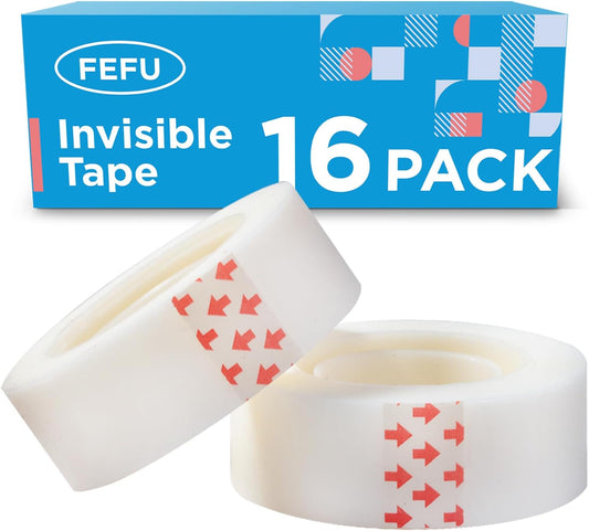 FeFu 16 Rolls Invisible Tape Refills 3/4 Inch X 1000 in, Translucent Tape for Dispenser Refill 1 Inch Core Easy Tear