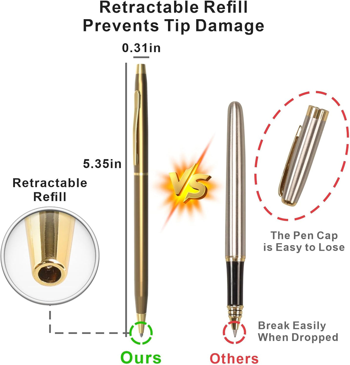 Cambond Ballpoint Pens Fancy Pens - Black Ink Bulk Pens 1.0 mm Medium Point Retractable Metal Pen Comfortable Writing for Men Women Police Uniform Office Business, 10 Pack (Champagne Gold)